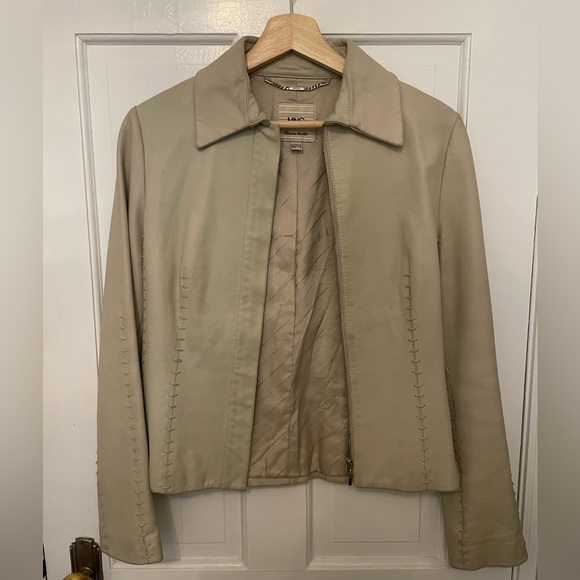 Mango bone /cream leather jacket - Picture 3 of 5